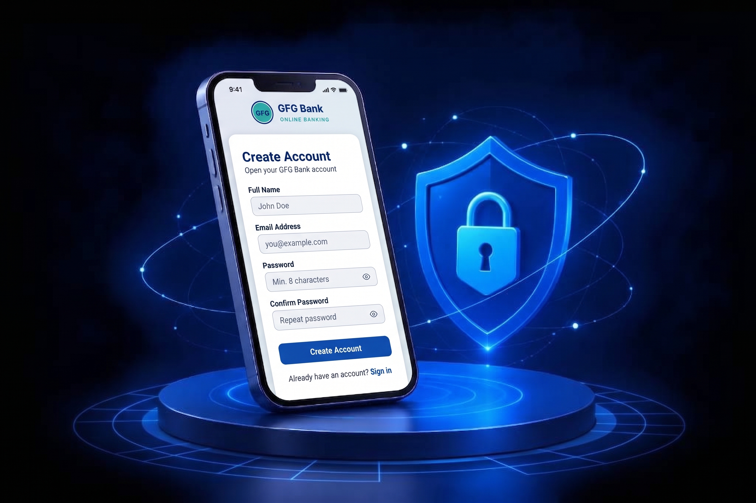 Create a GFG Bank account on mobile
